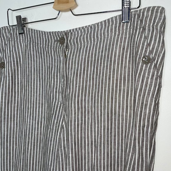 Chico's The Ultimate Fit Pants Women's L Taupe Striped Linen Wide Leg Trousers - Picture 6 of 16